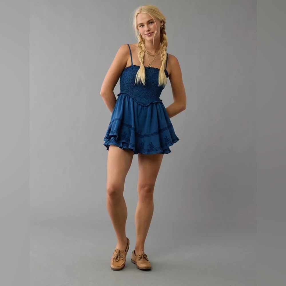 American Eagle Bella Blue Ruffled Tiered Romper Size M